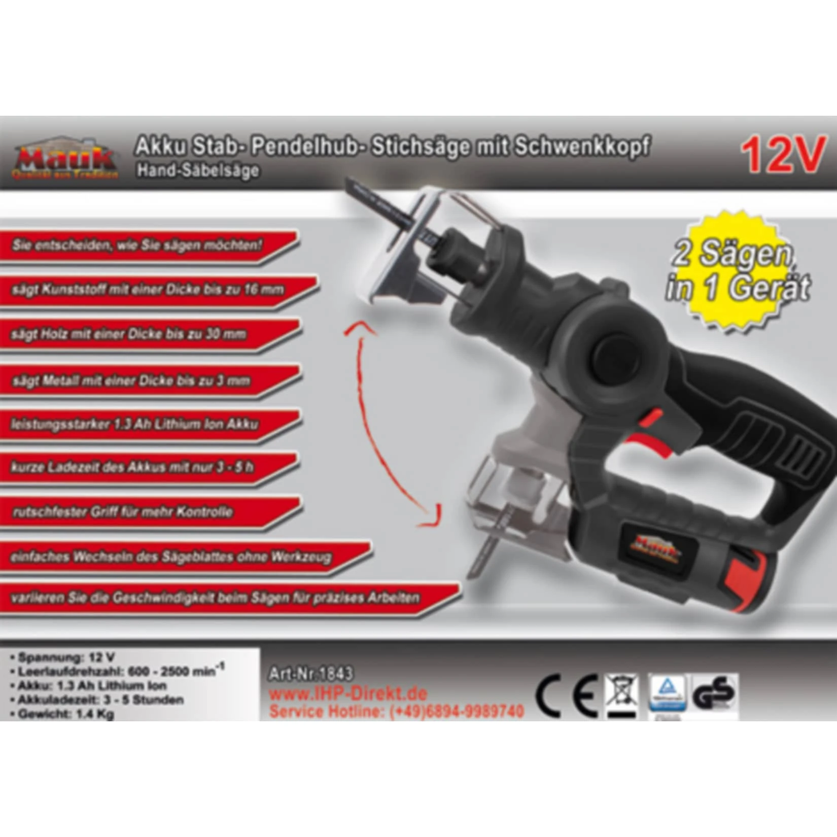 MAUK Akku Stab- Pendelhub- Stichsäge Mit Schwenkkopf 12V Li-ion (ASSK12V) 1 MAUK Akku Stab- Pendelhub- Stichsäge Mit Schwenkkopf 12V Li-ion (ASSK12V)