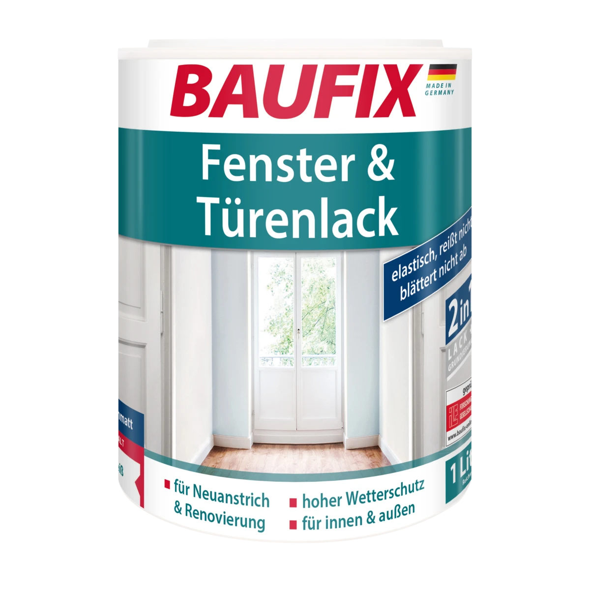 BAUFIX Fenster & Türenlack Weiß Seidenmatt, 1 Liter 1 BAUFIX Fenster & Türenlack Weiß Seidenmatt, 1 Liter