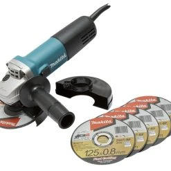 Makita 9558HNRX1 Winkelschleifer 840W 125mm Mit Schruppscheibe Und 5 Trennscheiben