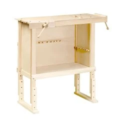 PEBARO Werkbank Vollholz Natur Mit 2 Einspannhalterungen, Höhenverstellbar