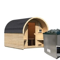 Karibu Fasshaus "lfe" SET Naturbelassen Mit Ofen 9 KW Ext. Strg., Kabel, Dachfolie