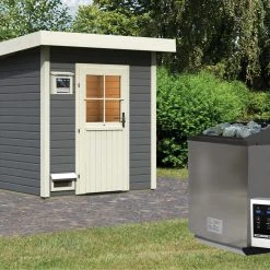 Karibu Saunahaus "Ekiti" SET Terragrau Mit Ofen 9 KW Bio Ext. Strg., Kabel, Dachfolie 8 Karibu Saunahaus "Ekiti" SET Terragrau Mit Ofen 9 KW Bio Ext. Strg., Kabel, Dachfolie -BRB-Lagertechnik Geschäft 8600335800 54705 prod 003