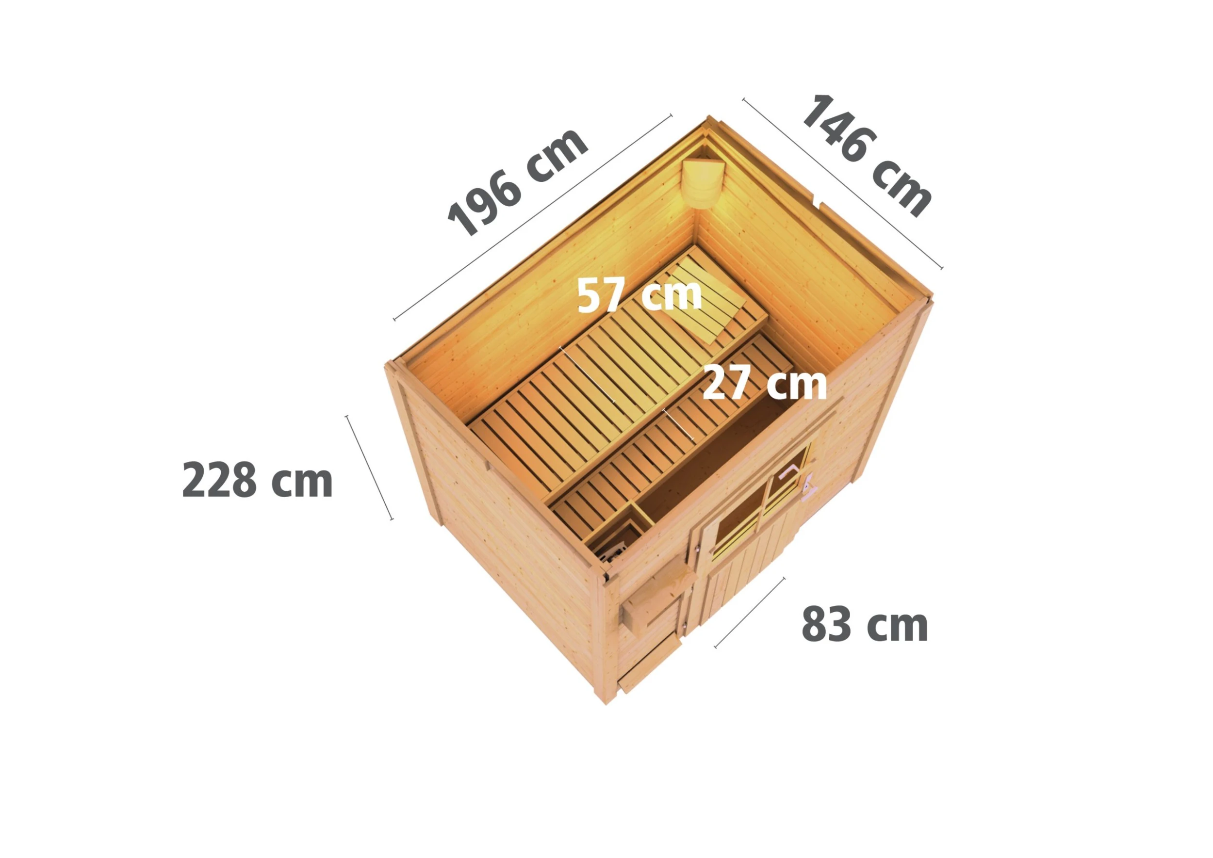 Karibu Saunahaus "Ekiti" SET Terragrau Mit Ofen 9 KW Bio Ext. Strg., Kabel, Dachfolie 5 Karibu Saunahaus "Ekiti" SET Terragrau Mit Ofen 9 KW Bio Ext. Strg., Kabel, Dachfolie – Bild 5