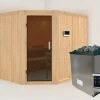 Karibu Sauna "Krimmler" SET Naturbelassen Mit 9kW Ofen