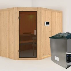 Karibu Sauna "Krimmler" SET Naturbelassen Mit 9kW Ofen