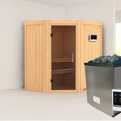 Karibu Sauna "Ruacana" SET Naturbelassen Mit 9kW Ofen