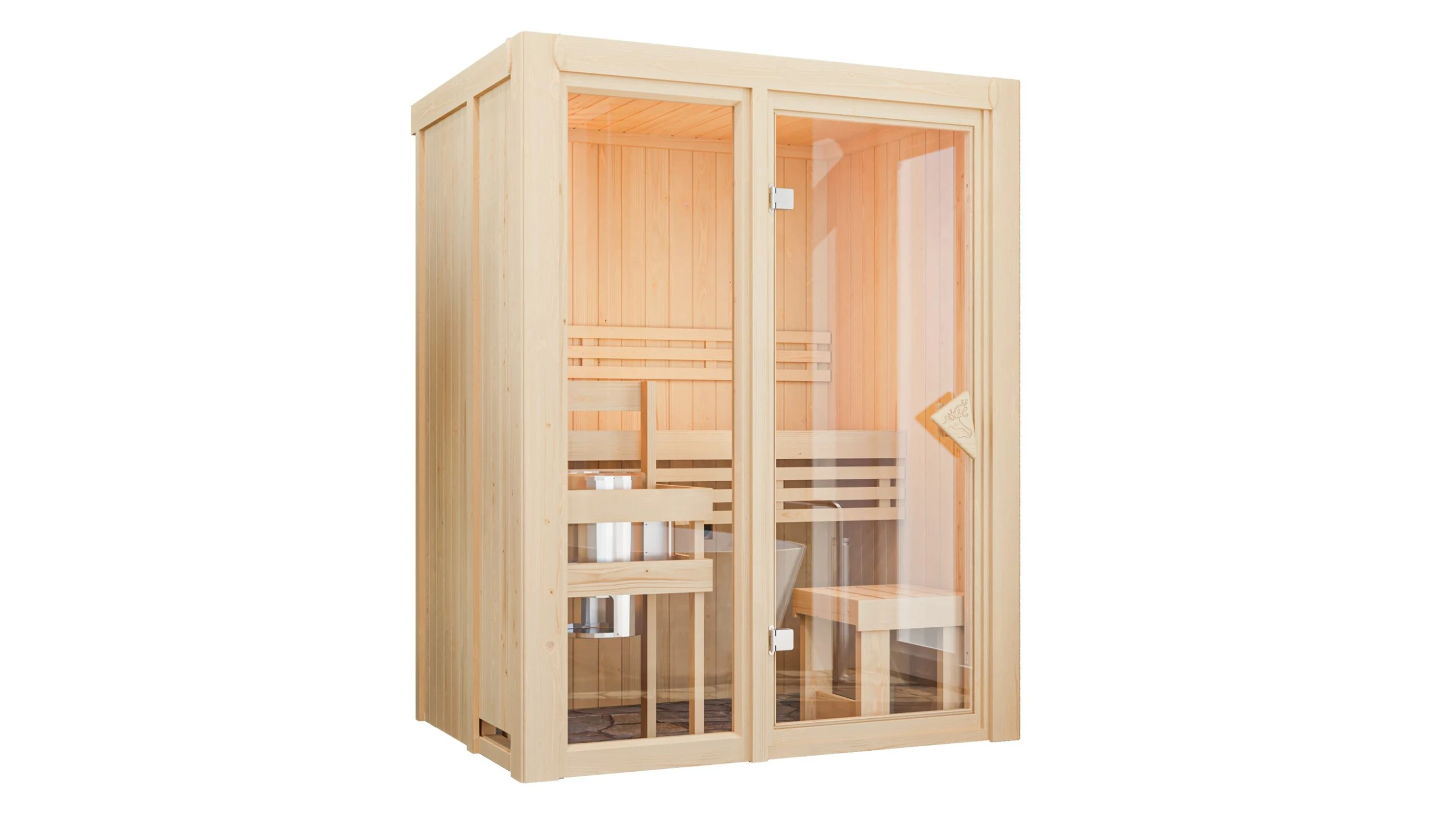 Karibu Sauna "View 1" SET Naturbelassen 3,6kW Ofen Finnisch 2 Karibu Sauna "View 1" SET Naturbelassen 3,6kW Ofen Finnisch – Bild 2