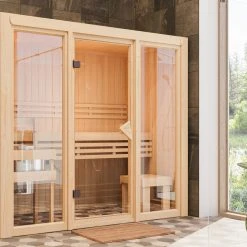 Karibu Sauna "View 2" SET Naturbelassen 3,6kW Ofen Finnisch