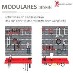 DURHAND Werkzeuglochwand Mit 54-teiliges Zubehör Grau, Rot 53,5 X 23 X 95,5 Cm (BxTxH) | Wandregal Werkzeughalter Werkzeugwand Verstauregal -BRB-Lagertechnik Geschäft 8600336600 B40 023 prod 006