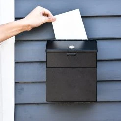 HOMCOM Briefkasten Mit Zeitungsfach Schwarz 15L X 18B X 22H Cm | Vorschlagsbox Spendenbox Briefkasten Sammelbox Schlüsselbox -BRB-Lagertechnik Geschäft 8600336600 B80 007 prod 003