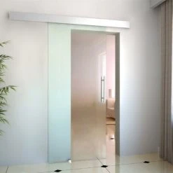 HOMCOM Glas Schiebetür Mit Griffstange Silber, Transparent | Schiebetür Tür Glastür Zimmertür Glasschiebetür -BRB-Lagertechnik Geschäft 8600336600 E7 0017 prod 003