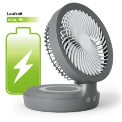 Eldstad Mini USB Ventilator Tischventilator LED Licht Akku Schreibtisch 4 Stufen