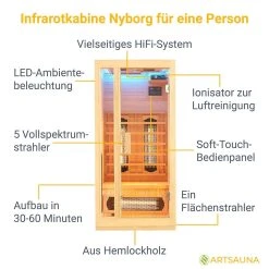 Artsauna Infrarotkabine Nyborg S90V Vollspektrumstrahler & Ambiente LED Beleuchtung – Kabine Für 1 8 Artsauna Infrarotkabine Nyborg S90V Vollspektrumstrahler & Ambiente LED Beleuchtung – Kabine Für 1 -BRB-Lagertechnik Geschäft 8600348200 18394 prod 003