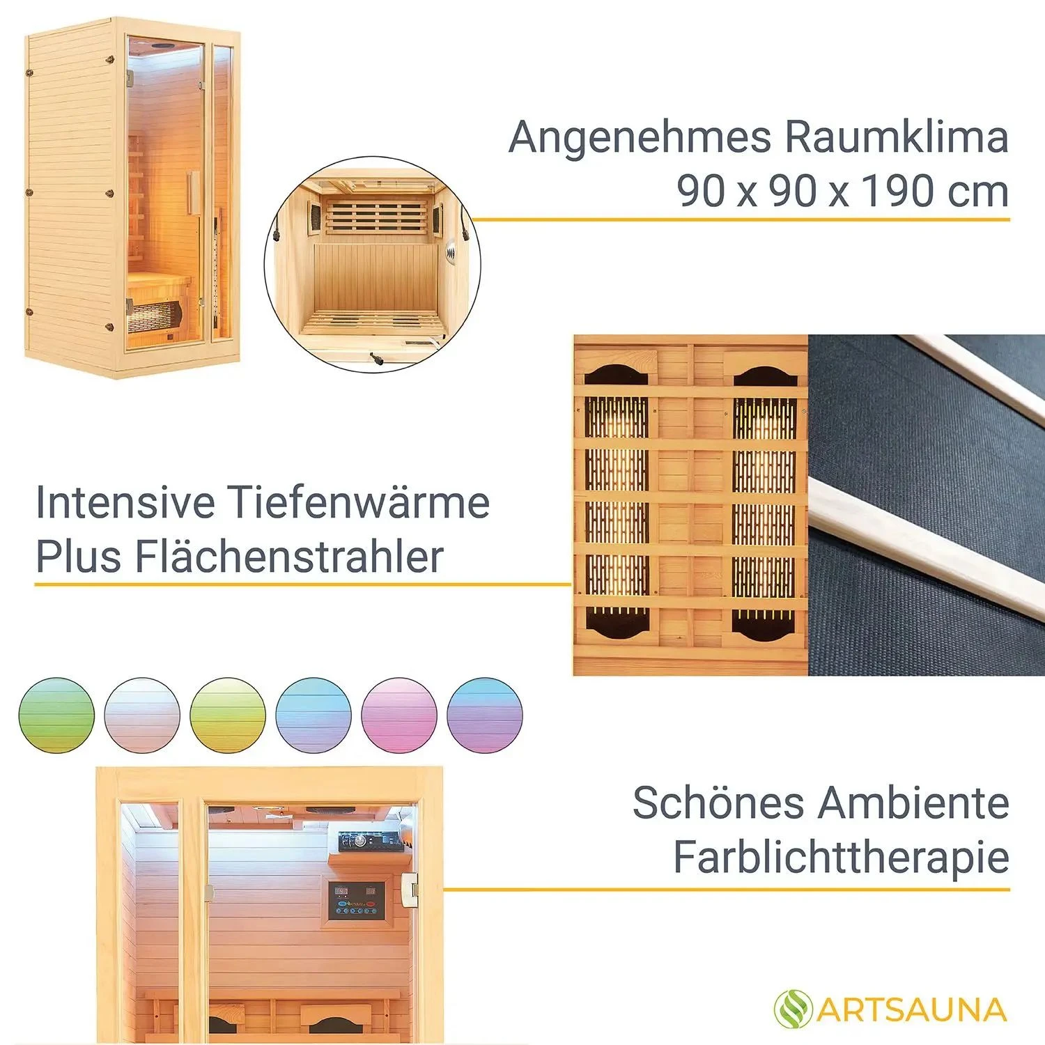 Artsauna Infrarotkabine Nyborg S90V Vollspektrumstrahler & Ambiente LED Beleuchtung – Kabine Für 1 4 Artsauna Infrarotkabine Nyborg S90V Vollspektrumstrahler & Ambiente LED Beleuchtung – Kabine Für 1 – Bild 4
