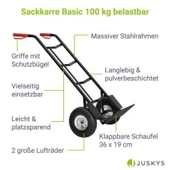 Juskys Sackkarre Basic Klappbar Transportkarre Mit Luftreifen, Griffen & Stahlrahmen Handkarre -BRB-Lagertechnik Geschäft 8600348200 63724905 prod 003