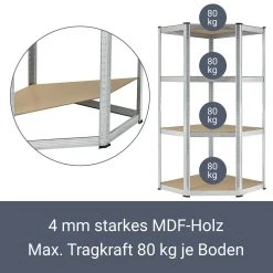 Juskys Lageregal Corner Easy 160 X 75 X 40-75 Cm | 320 Kg | 4 Böden | Schwerlastregal Metall -BRB-Lagertechnik Geschäft 8600348200 65383894 prod 004