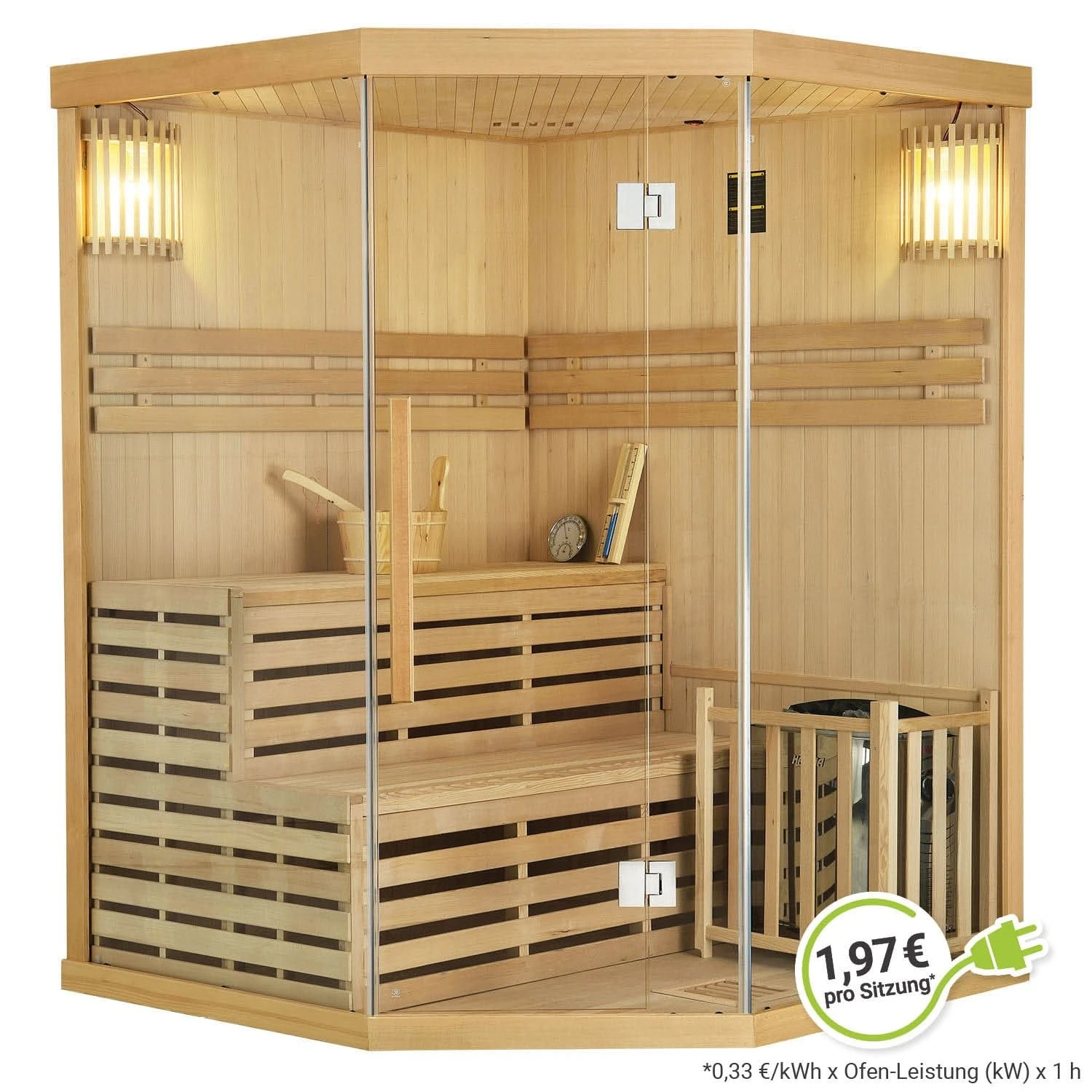 Artsauna Saunakabine Espoo150 Premium Mit Harvia Ofen – 3 Personen – Hemlock Holz & Glasfront 1 Artsauna Saunakabine Espoo150 Premium Mit Harvia Ofen – 3 Personen – Hemlock Holz & Glasfront