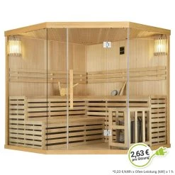 Artsauna Saunakabine Espoo200 Premium Mit Harvia Ofen – 5 Personen – Hemlock Holz & Glasfront