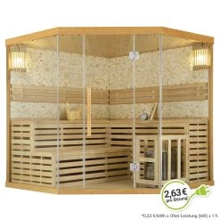 Artsauna Saunakabine Espoo200 Premium Naturstein-Wand – 5 Personen – Harvia Ofen & Hemlock Holz