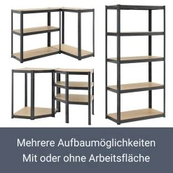 Juskys 3er Metall Regalsystem | 1 Eckregal & 2 Lagerregale | 15 Böden Aus MDF Holz | 2625 Kg Grau -BRB-Lagertechnik Geschäft 8600348200 78125943 prod 006