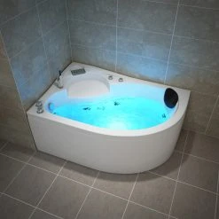TroniTechnik Whirlpool Badewanne CAPRI RECHTS 150cm X 100cm Mit Spülfunktion, Wasserfalleinlauf Hydromassage Und Farblichtherapie