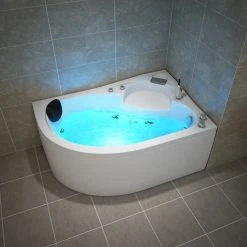TroniTechnik Whirlpool Badewanne CAPRI LINKS 150cm X 100cm Mit Spülfunktion, Wasserfalleinlauf Hydromassage Und Farblichtherapie