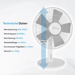 TroniTechnik Tischventilator Standventilator Lüfter TV01 30cm, Inkl. Oszillation -BRB-Lagertechnik Geschäft 8600355400 3794 prod 006