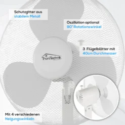 TroniTechnik Standventilator Ventilator SV02 45 Watt, 40 Cm, Weiß, 3 Stufen, Höhenverstellbar, Oszillation -BRB-Lagertechnik Geschäft 8600355400 3795 prod 004