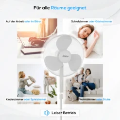 TroniTechnik Standventilator Ventilator SV02 45 Watt, 40 Cm, Weiß, 3 Stufen, Höhenverstellbar, Oszillation -BRB-Lagertechnik Geschäft 8600355400 3795 prod 005