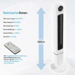 TroniTechnik Turmventilator Standventilator Lüfter TUV01 120cm Weiß, Inkl. Display, Fernbedienung, Oszillation, Timer 11 TroniTechnik Turmventilator Standventilator Lüfter TUV01 120cm Weiß, Inkl. Display, Fernbedienung, Oszillation, Timer -BRB-Lagertechnik Geschäft 8600355400 3797 prod 006