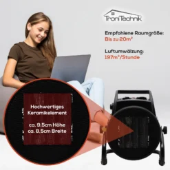 Tronitechnik KH-502 Keramikheizer Heizlüfter Heizung 2.000 Watt, Tragegriff, PTC Keramik, Stufenlose Thermosteuerung -BRB-Lagertechnik Geschäft 8600355400 4033 prod 004