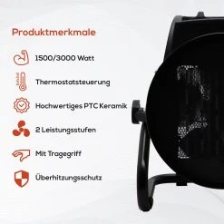 Tronitechnik KH-503 Keramikheizer Heizlüfter Heizung 3.000 Watt, Mit Tragegriff, PTC Keramik, Stufenlose Thermosteuerung -BRB-Lagertechnik Geschäft 8600355400 4034 prod 003