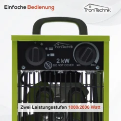 Tronitechnik TT-EIH-152 Heizgerät Heizlüfter Heizung 2.000 Watt, Tragegriff, Stahl, Stufenlose Thermosteuerung -BRB-Lagertechnik Geschäft 8600355400 4036 prod 004