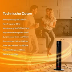 Tronitechnik PTC Turmheizer Keramikheizer Elektrokamin Mit Heizung Und Kaminfeuer 2000 Watt Heizlüfter -BRB-Lagertechnik Geschäft 8600355400 4039 prod 003