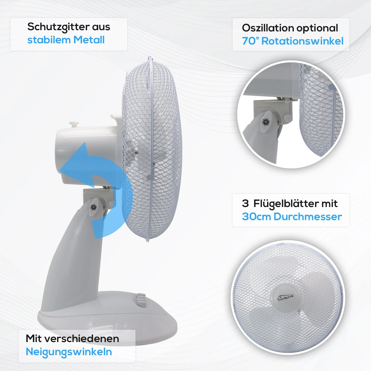 TroniTechnik Tischventilator Ventilator Lüfter TV02 40W, Inkl. Oszillation 3 TroniTechnik Tischventilator Ventilator Lüfter TV02 40W, Inkl. Oszillation – Bild 3