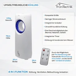 TroniTechnik Mobiles Klimagerät 4in1 Klimaanlage Luftkühler LK05 Ventilator, Inkl. Ionisator, Fernbedienung Und Filter -BRB-Lagertechnik Geschäft 8600355400 4103 prod 004