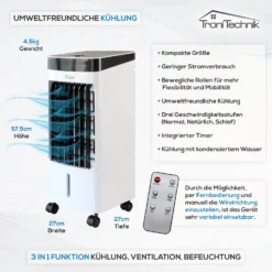 TroniTechnik Mobiles Klimagerät 3in1 Klimaanlage Luftkühler LK04 Ventilator, Inkl. Fernbedienung Und Filter -BRB-Lagertechnik Geschäft 8600355400 4104 prod 003