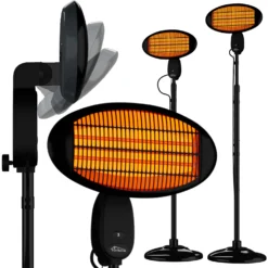 TroniTechnik Quartz-Heizstrahler Mit 3 Stufen, Standstrahler Mit Verstellbarer Teleskopstange Und Kopf