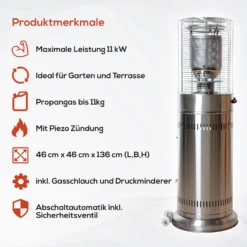 TroniTechnik® Heizstrahler Gas Heizpilz Heizgerät Terrassenheizer Terrassenheizstrahler 11 KW Gasheizstrahler Inkl. Schutzhülle Edelstahl -BRB-Lagertechnik Geschäft 8600355400 4601 prod 003