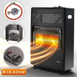 TroniTechnik Gasheizer Gasheizofen Heizstrahler 4,2 KW Gas Heizung Inkl. Gasdruckregler & Gasschlauch 3 Heizstufen 4200W