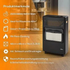 TroniTechnik Gasheizer Gasheizofen Heizstrahler 4,2 KW Gas Heizung Inkl. Gasdruckregler & Gasschlauch 3 Heizstufen 4200W -BRB-Lagertechnik Geschäft 8600355400 4602 prod 003