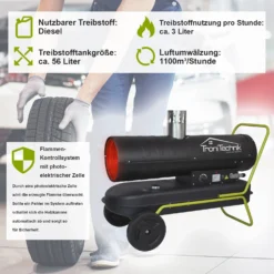 TroniTechnik TT-HK-245 Heizkanone Dieselkanone Heizlüfter 30kW Mit Handgriff, Rohrrahmen, Rädern Und Abluftauslass -BRB-Lagertechnik Geschäft 8600355400 4676 prod 004