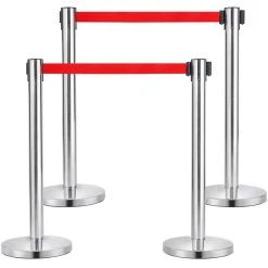 Yaheetech 4 X Personenleitsystem Mit 2m Gurtband, Abgrenzungsständer Absperrständer, Absperrpfosten Gurtpfosten Absperrung