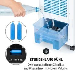 Oneconcept Freshboxx 3-in-1 Luftkühler Ventilator Luftbefeuchter | 65 W | 360 M³/h | 3 Windstärken | 6 Liter | 2 Kühlakkus | Oszillation | Mobil -BRB-Lagertechnik Geschäft 8600359300 9520 prod 004