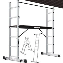 Masko® Baugerüst Alugerüst Gerüst ? Alu ? Leiter ? Arbeitsgerüst ? Arbeitsbühne | Bis 150 KG Belastbar | Anti-Rutsch Beschichtet | Gerüstleiter | GS Geprüft (EN 131)