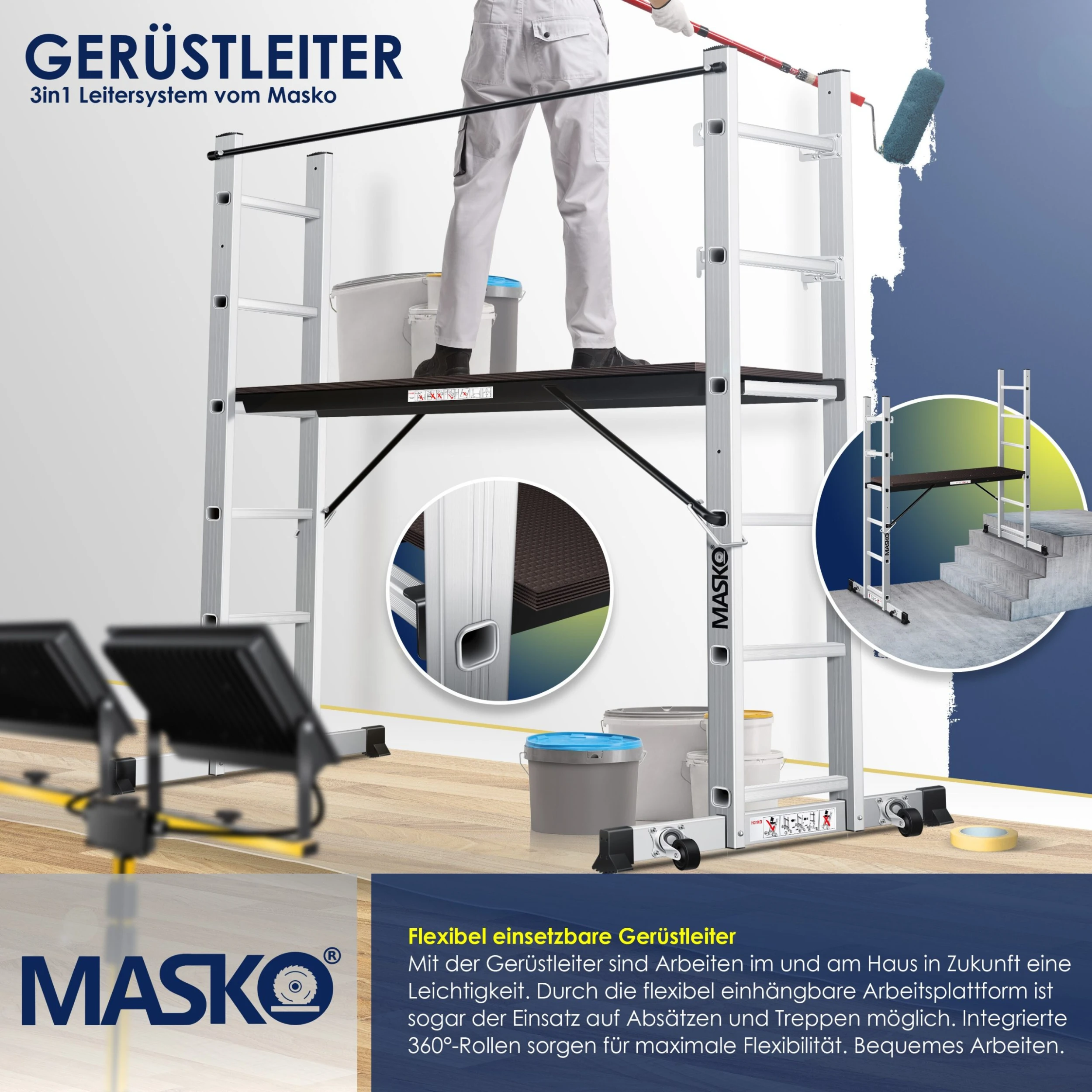 Masko® Baugerüst Alugerüst Gerüst ? Alu ? Leiter ? Arbeitsgerüst ? Arbeitsbühne | Bis 150 KG Belastbar | Anti-Rutsch Beschichtet | Gerüstleiter | GS Geprüft (EN 131) 6 Masko® Baugerüst Alugerüst Gerüst ? Alu ? Leiter ? Arbeitsgerüst ? Arbeitsbühne | Bis 150 KG Belastbar | Anti-Rutsch Beschichtet | Gerüstleiter | GS Geprüft (EN 131) – Bild 6