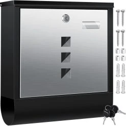 KESSER® Briefkasten Edelstahl Mit Zeitungsfach Namensschild , Sichtfenster, Gebürstet , 3x Schlüssel Abschließbar , Pulverbeschichtet , Wandmontage , Groß , Inkl. Montagematerial Farbe: