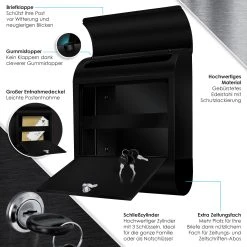 KESSER® XXL Briefkasten Edelstahl Mit Zeitungsfach , Gebürstet , 3x Schlüssel Abschließbar , Pulverbeschichtet , Wandmontage , Groß Front-Einwurf: DIN C4 = DIN A4 , Inkl. Montagematerial -BRB-Lagertechnik Geschäft 8600364700 20023 prod 003 scaled