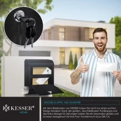 KESSER® XXL Briefkasten Edelstahl Mit Zeitungsfach , Gebürstet , 3x Schlüssel Abschließbar , Pulverbeschichtet , Wandmontage , Groß Front-Einwurf: DIN C4 = DIN A4 , Inkl. Montagematerial -BRB-Lagertechnik Geschäft 8600364700 20023 prod 004 scaled