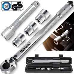 MASKO® Drehmomentschlüssel 6tlg. Set 40-210Nm 1/2 ' CV Inkl. 3 Stecknüssen 17mm, 19mm, 21mm Und Verlängerung 125mm Inkl. Koffer +/- 4% Toleranz Reifenschlüssel Auto Drehmoment-Schlüssel -BRB-Lagertechnik Geschäft 8600364700 21681 prod 003 scaled
